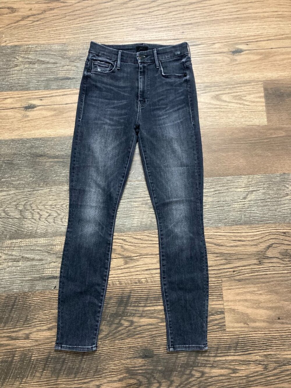 MOTHER High Waisted Looker Ankle Jeans Women’s 26 Black Gray Distressed Skinny